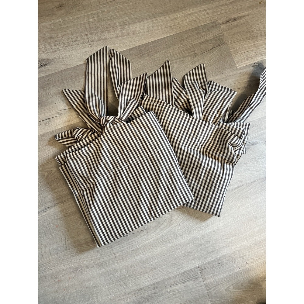West Elm Pierce & Ward Cotton Linen Stripe UNLINED Curtain Set (2) 48"x96" Sand